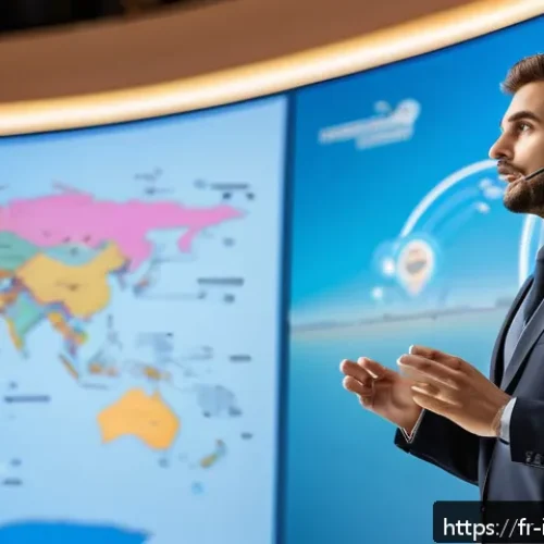 국제통역사 연봉 협상 전략 - A professional multilingual interpreter at an international technology conference, wearing business ...